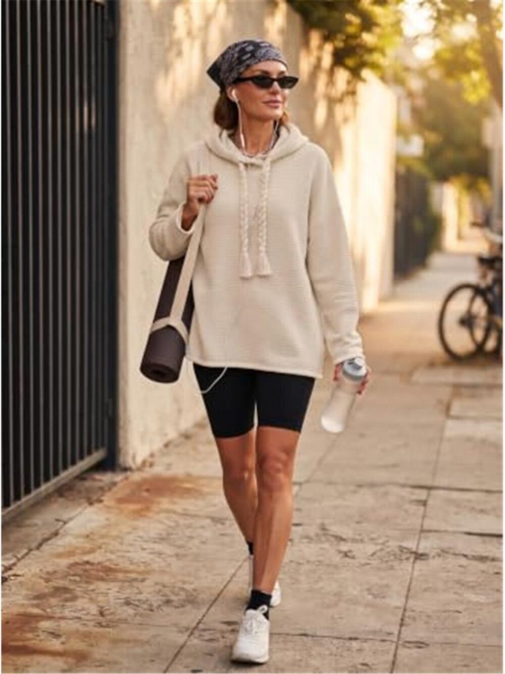 Apricot Oversized Knit Hoodie Sweater Chunky Pullover Braided Tassel Drawstring - Picture 6 of 10